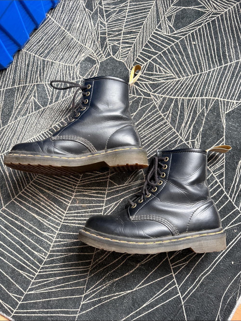 Dr. Martens Black Leather Lace-Up Combat Boots with Yellow Heel Loops - Picture 2 of 7